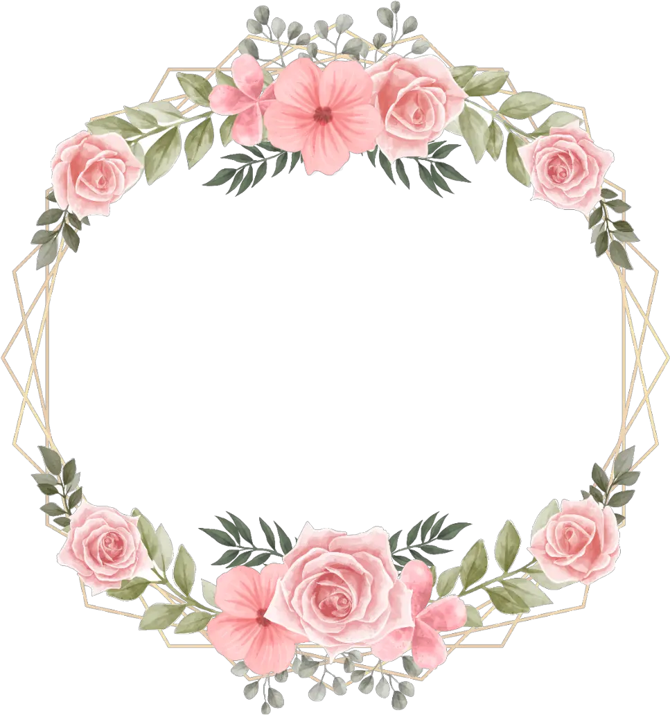 rose wreath flower square geometric glitter golden Marco Flores Acuarela Png