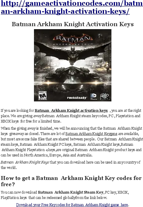 Batman Arkham Knight License Key Txt