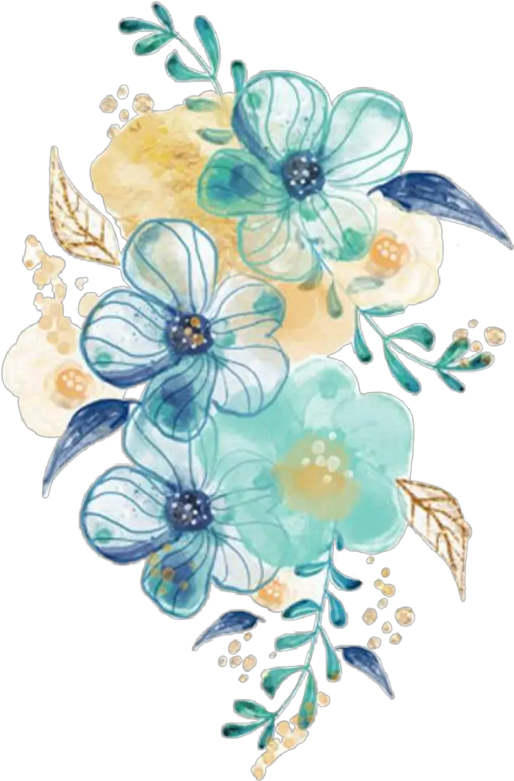 watercolor flowers floral bouquet blue teal turquoise Transparent Teal Watercolor Flowers