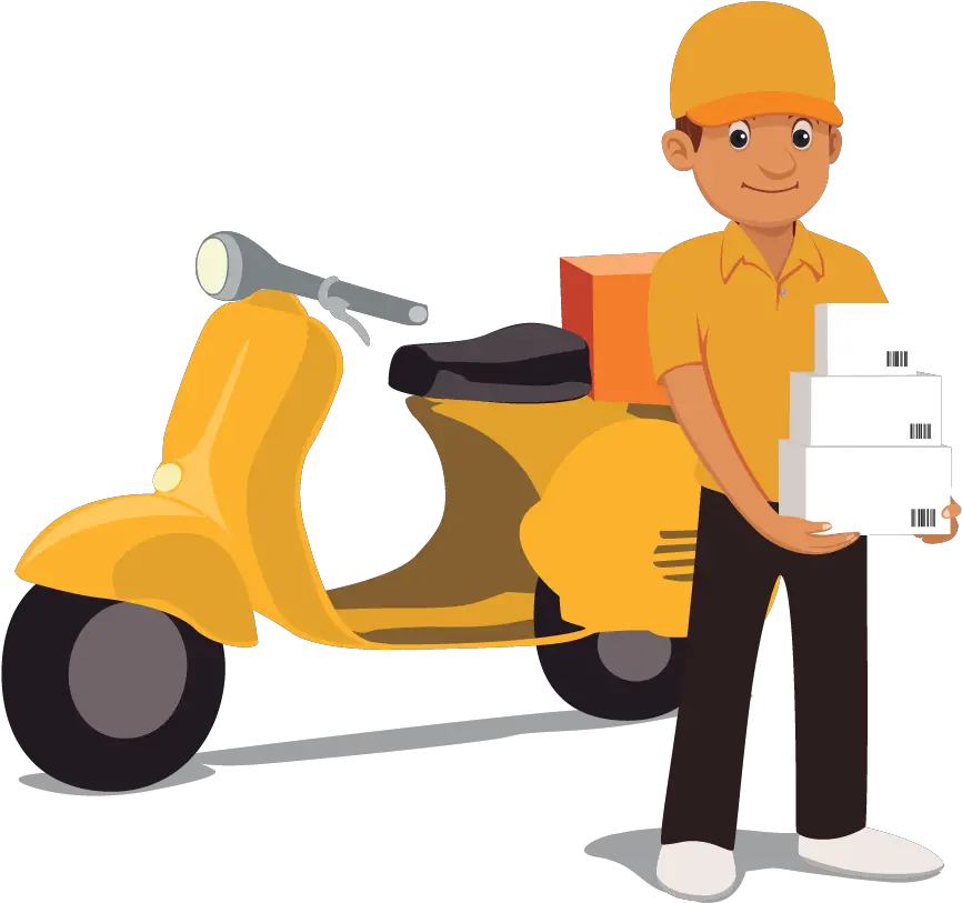 Transparent Motorcycle Delivery Man Cartoon Png