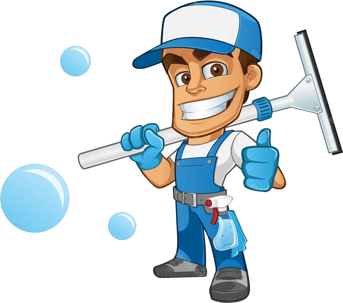 Palm Window Cleaning Llc Logo Window Cleaner Man Cartoon