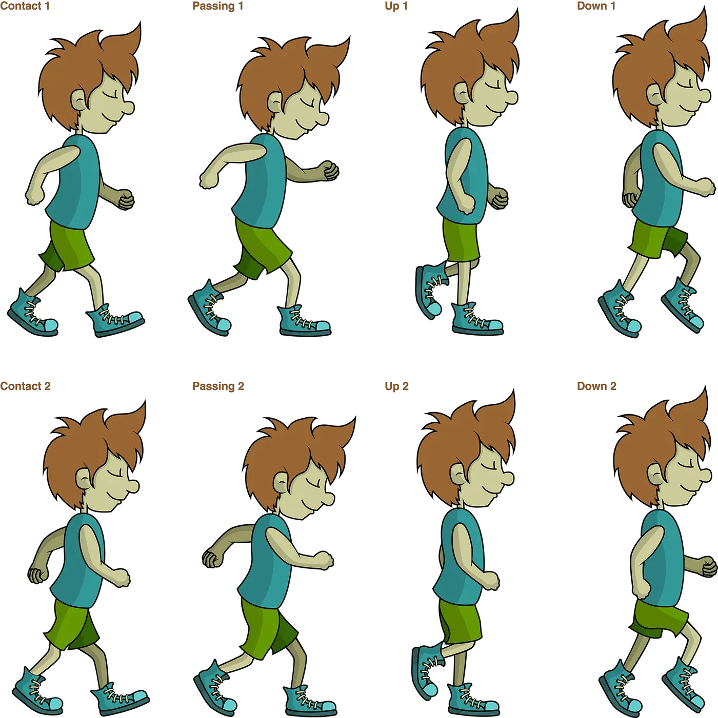 8 Pose Walk Cycle Transparent Walk Poses Png