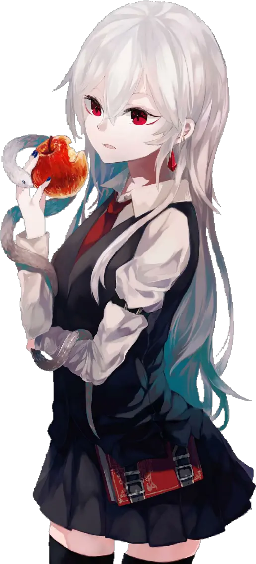 anime animegirl whitehair redeyes apple snake Anime Girl White Hair Red Eyes