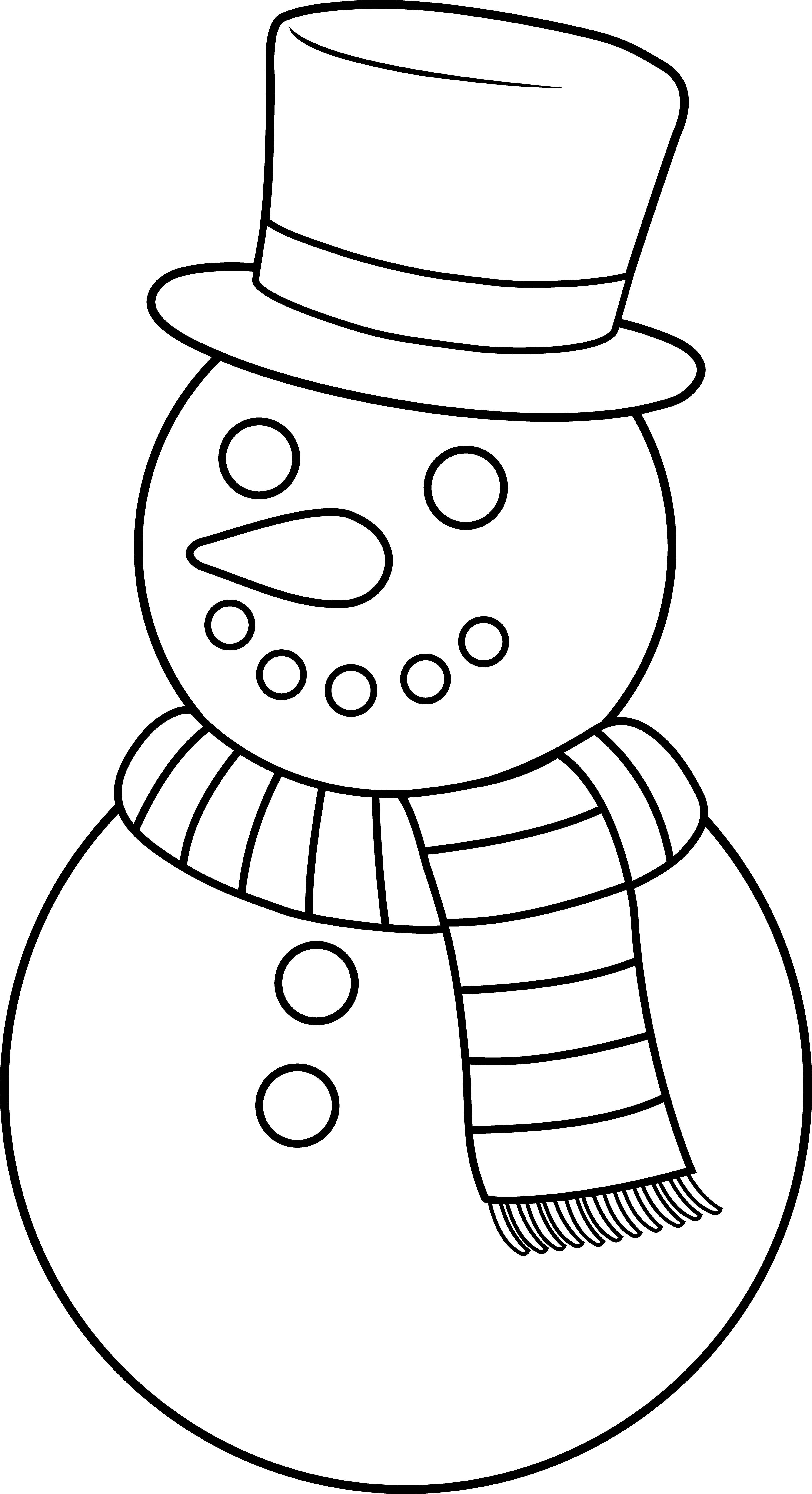 Colorable Christmas Snowman Snowman Clipart Black And White