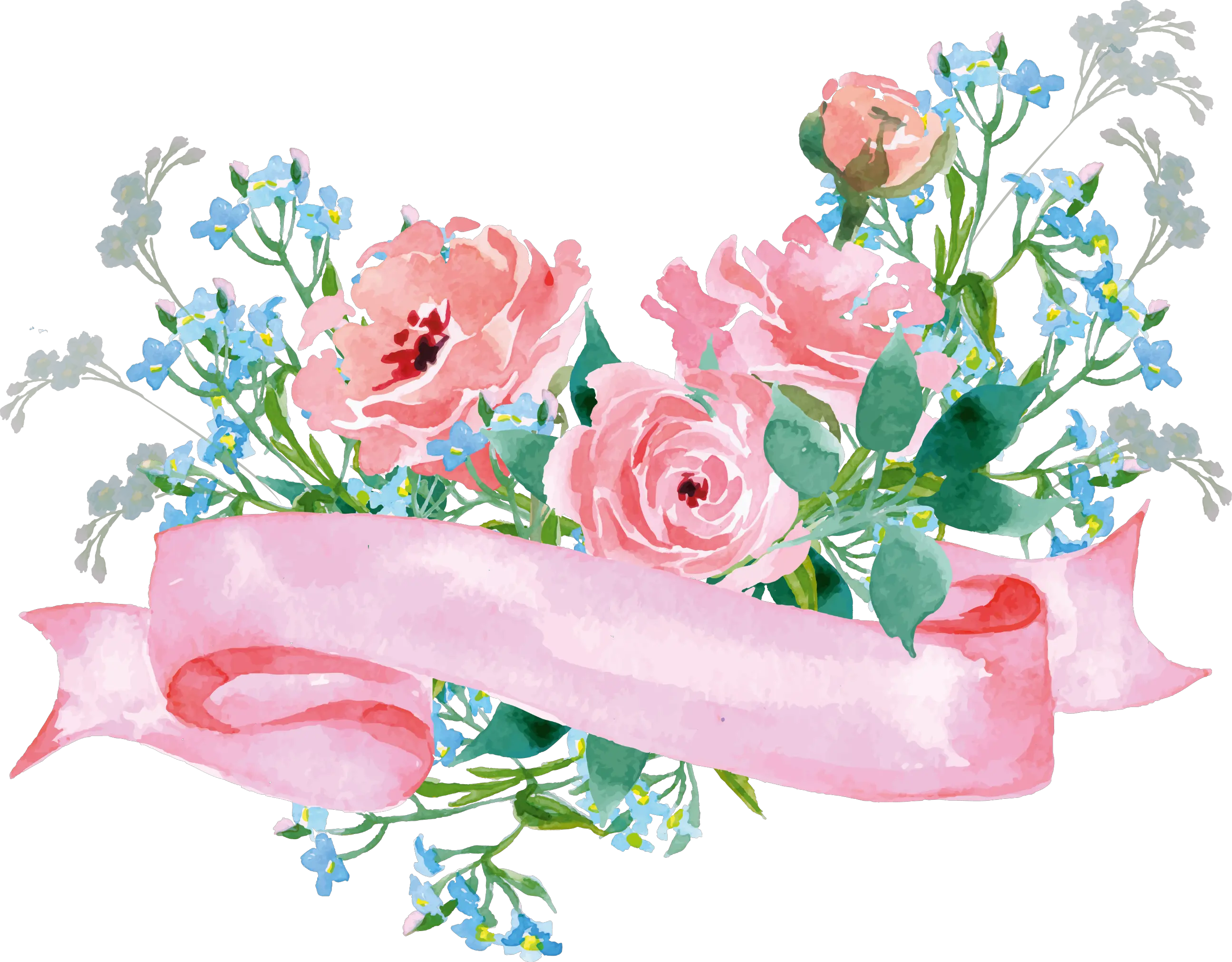 boquet bouquet watercolor watercolour flowers Pink And Blue Flowers Png