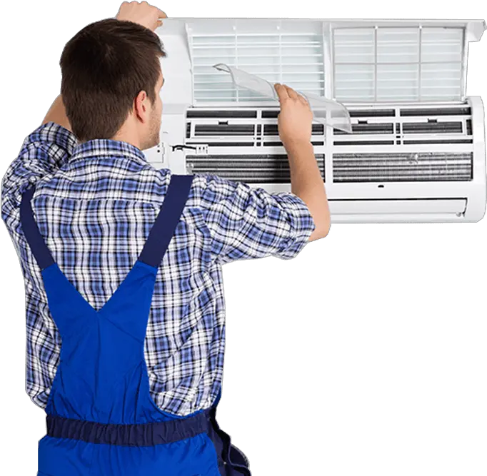 Male Technician Repairing And Cleaning Ac Ac Repairing Transparent