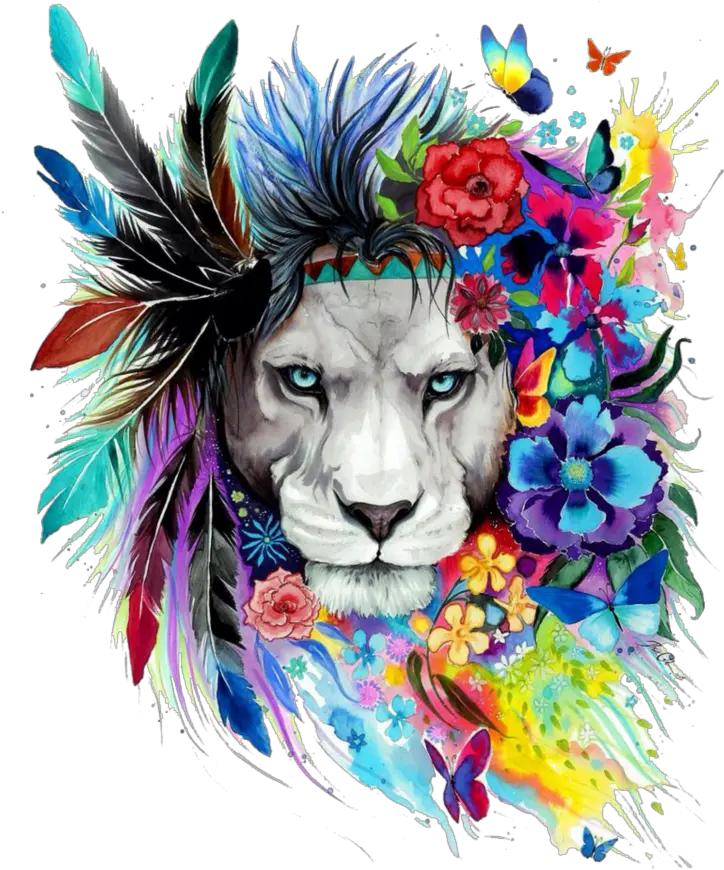 Transparent Lions Head Clipart Watercolor Lion With Flowers