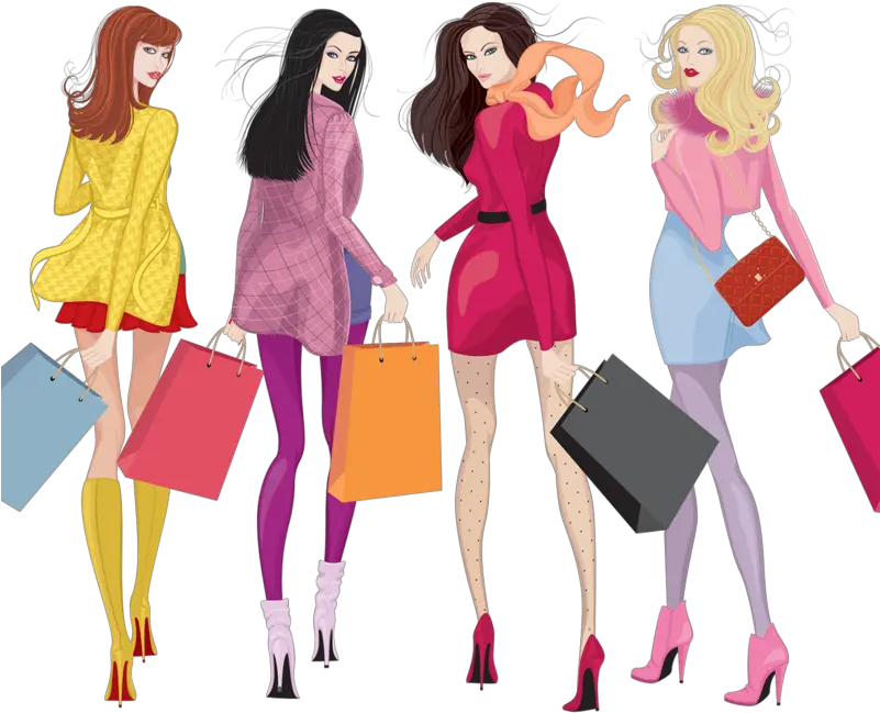 Fashion Clipart Fashion Trend Four Girls Shopping Illustration