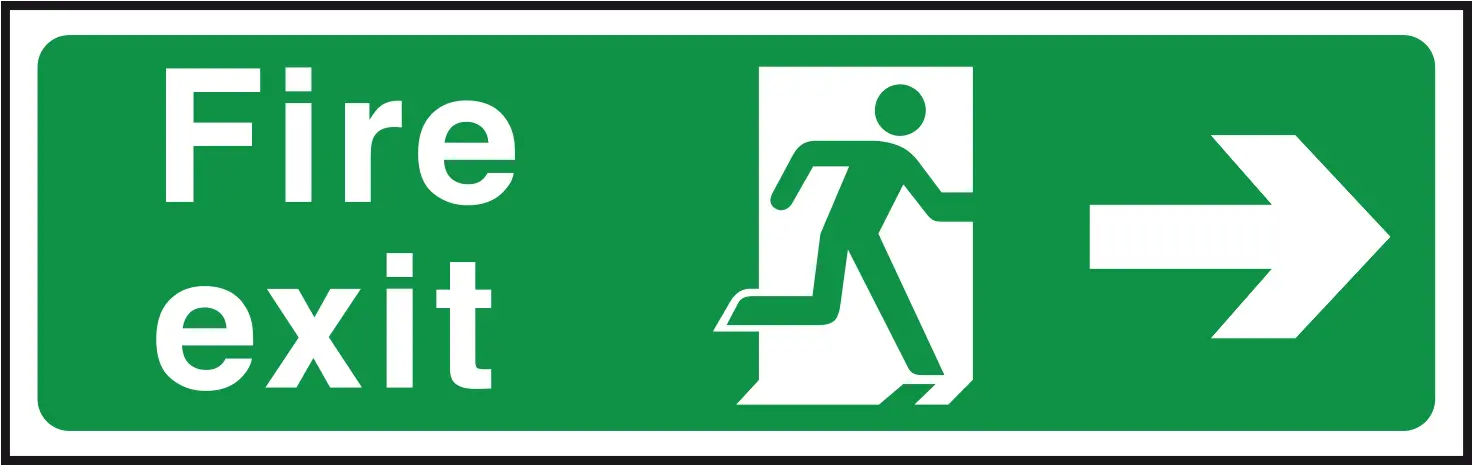 British Standard Fire Exit Sign 
 Title Arrow Right Fire Exit Sign Up