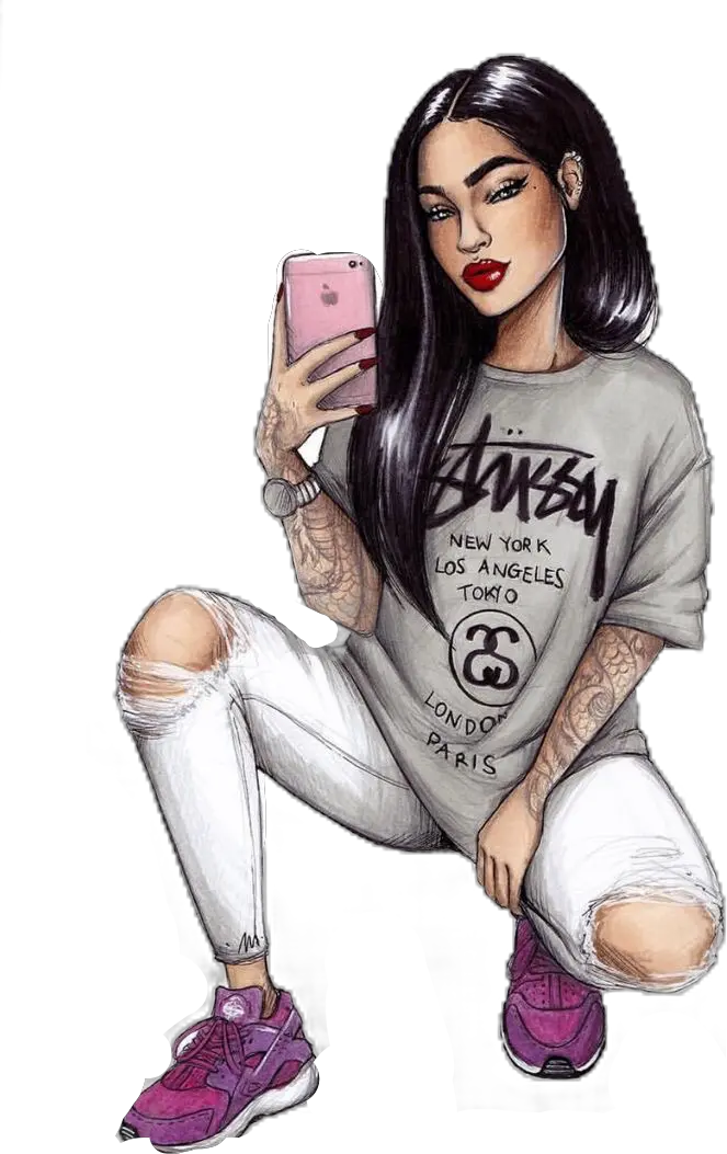 isagonzl469 stickers selfie girl fashion emoji Fashion Girl Dope Cartoon